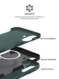 Силиконовый чехол с MagSafe для Apple iPhone 16, ICON2 MagCase, зеленый, противоударный, панель с мягкой подкладкой, защита всего корпуса, поддержка беспроводной зарядки, совместим с защитными стеклами и пленками, ArmorStandart (ARM81313) - мініатюра 6