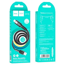 Кабель HOCO U110 USB to iP 2. 4A, 1. 2m, nylon, aluminum connectors, чорний - мініатюра 2