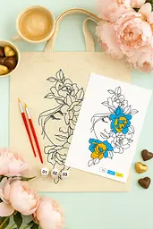 Набір екосумка-розмальовка „Квіти у волоссі“ бавовна 220 г/м2 38х42см ROSA Talent [CD]