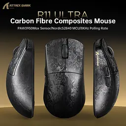 Бездротова миша ATTACK SHARK R11 ULTRA 42000 DPI, PAW3950 MAX, Carbon Fiber, 8K,Чорна - мініатюра 8