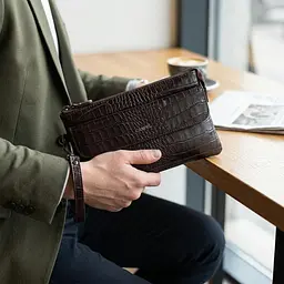 Елегантний клатч для чоловіків із натуральної фактурної шкіри Canpellini 21547 коричневий - мініатюра 5