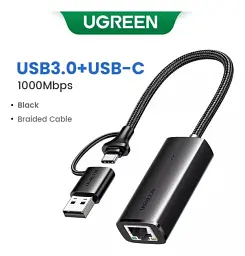 Адаптер для мережевого кабелю UGREEN CM650 USB C+USB A to RJ45 Gigabit Ethernet Adapter 1000Mbps (15638) - мініатюра 3
