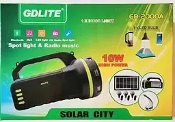 Ліхтар із сонячною батареєю GDLite GD-2000A 10W + Power Bank + 3 лампи + FM + Bluetooth + microUSB (2 режими) - мініатюра 6