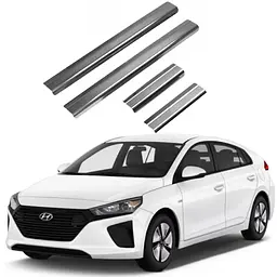 Накладки на пороги для Hyundai IONIQ 2017-2022 Нержавіюча сталь із загином та Логотипом 4 шт (Premium P-HY30)