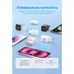 Зарядний пристрій Vention USB-C PD20W GaN white (FEPW0-EU) - мініатюра 11