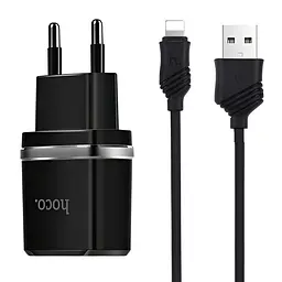 Мережевий зарядний пристрій Hoco C12 Smart 2.4A 2USB Чорний (S23146) + кабель Lightning