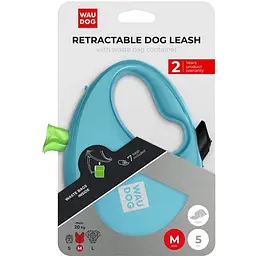 Повідець-рулетка для собак Waudog R-leash з контейнером для пакетів, світловідбивна стрічка, M, до 20 кг, 5 м, блакитний - мініатюра 6