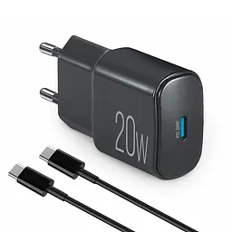 Мережевий зарядний пристрій Brevia ePower PD20W + кабель USB-C to USB-C 1м чорний(45020CCB)