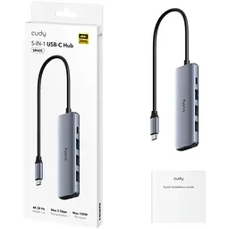 Хаб USB-С 5-в-1,1хHDMI 4K, 1хUSB-C P-100Вт, 1хUSB-A 3.0 5 Гбіт/с, 2 х передачі даних USB-A 2.0, Cudy - мініатюра 2