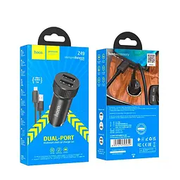 Адаптер автомобільний HOCO Micro USB Cable Level dual port car charger Z49 2 USB 12W набір чорний - мініатюра 2