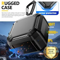 Чохол Primo Magnet Lock Rugged TPU для навушників Samsung Galaxy Buds 4 / Buds 4 Pro з карабіном - Black - мініатюра 5