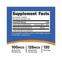 Вітамінно-мінеральний комплекс Nutricost Вітамін K2 та вітамін D3, Vitamin K2 + Vitamin D3, 120 гелевих капсул (NCS00866) - мініатюра 3