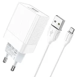 Мережевий зарядний пристрій з кабелем Borofone BA47A Mighty speed single port QC3. 0 3A + Micro-USB cable 18W білий