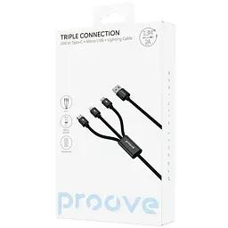 Кабель Proove Triple Connection 3 in 1 Type-C + Micro USB + Lightning (1.3m) black (CCTC15001501) - мініатюра 2