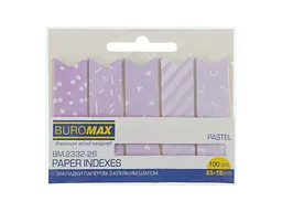Закладки BUROMAX паперові PASTEL, з клейким шаром, 65x18 мм, 100арк. бузкові