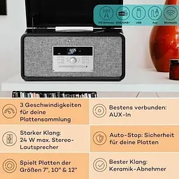 Програвач вінілу Auna Bella Ann радіо DAB+/FM USB Bluetooth (10039054) - мініатюра 2