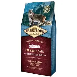 Сухий корм Carnilove Cat Sensitive & Long Hair для котів з чутливим травленням лосось 6 кг