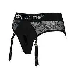 Мереживні труси для страпону з підв'язками для панчох Strap-On-Me Harness Diva L (чорний) - мініатюра 5