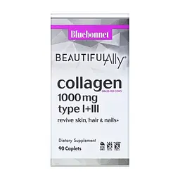 Витаминно-минеральный комплекс Bluebonnet Nutrition Коллаген 1000 мг, Beautiful Ally, Collagen Type I + III, 90 капсул (BLB1516)