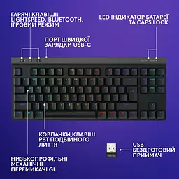 Клавіатура Logitech G515 Lightspeed TKL Wireless Tactile Black (920-014075) - мініатюра 7
