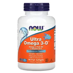 Концентрат Риб'ячого Жиру Ультра Омега 3 з Вітаміном Д-3 Ultra Omega 3-D - 90 фіш софтгель Now Foods