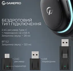 Ігрові бездротові навушники GamePro HSW-250 7.1 Bragi Asgard RGB Tri-Mod Black - мініатюра 7