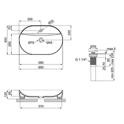 Умивальник накладний Mixxus Premium Ellipse-0204 600x380x115 мм з отвором під змішувач Білий MP6679 - мініатюра 3