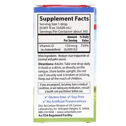 Вітамін D3 масляний Carlson Vitamin D3 6000 МО 10.3 мл - мініатюра 3