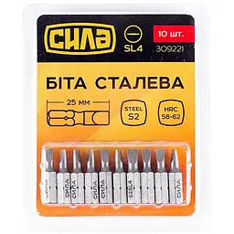Біта викруткова APRO насадка пряма Сила SL4 x 25 мм в упаковці 10 шт.