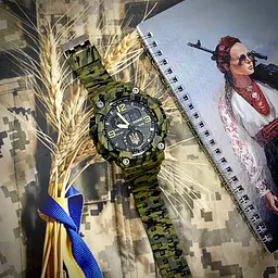 Наручний годинник чоловічий 004CMGRUAGD Тризуб золото Зелений камуфляж + Коробка. Patriot acs0031053 - мініатюра 4