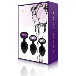Набір анальних пробок із кристалом Rianne S: Booty Plug Set Black діаметр 2.7 см 3.5 см 4.1 см - мініатюра 2