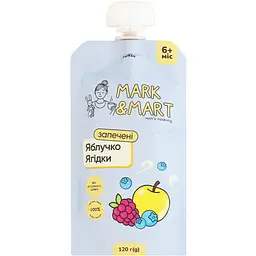 Пюре фруктове Mark&Mart Запечені Яблучко та Ягідки без цукру для дітей гомогенізоване стерилізоване 120 г 
