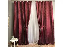 Жакардові штори бордового кольору 2шт. 150х270 з білим шифоновим тюлем 400х270, на тасьмі ALBO pbe0052673 - мініатюра 6