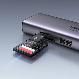 Док-станція USB3.1 Type-C --> HDMI 4K60Hz/USB 3.0x2/RJ45/SD/TF/PD 100W Ugreen CM512 Сіра - мініатюра 5