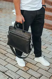 Шкіряна чоловіча ділова сумка-портфель чорна Tiding Bag 30987 38 см - мініатюра 9