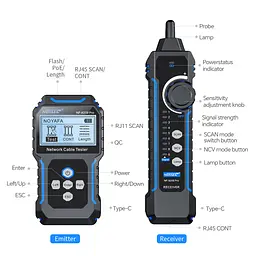 Кабельний тестер Noyafa NF-8209 pro Мережний тестер кабелю, трасошукач, PoE тестер, вимірювання довжини кабелю (19405) - мініатюра 6