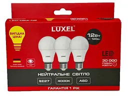 Лампа світлодіодна LUXEL 12W E27 4000K А60 (064-NE) 3шт