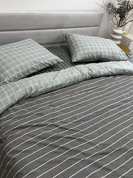 Комплект постільної білизни Ecotton Євро 210х220 см сірий клітинка лінія (20001АВ) (22262) - мініатюра 4