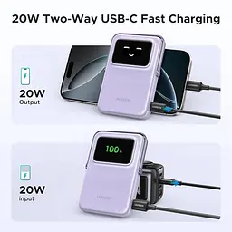 Бездротовий магнітний павербанк Ugreen PB572 10000 mAh 20 W зі складною підставкою та TFT дисплеєм фіолетовий - мініатюра 5