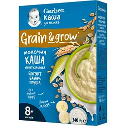 Молочная каша Gerber Мультизлаковая с йогуртом, бананом и грушей 240 г