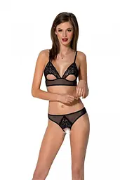 Комплект: браллет с ажурным лифом и открытыми трусиками Passion Christa Set, S/M (черный) - миниатюра 2