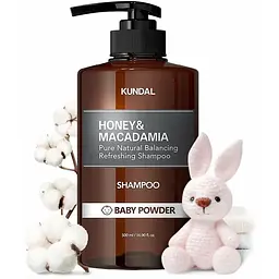 Шампунь для волосся Kundal Honey & Macadamia Shampoo Baby Powder з ароматом дитячої присипки натуральний 500 мл - мініатюра 2