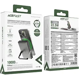 УМБ Acefast Magnetic Wireless 10000mAh 22.5W PD,QC 3.0 USB-C In/Out, QI 15W, with holder M17 Black - мініатюра 4