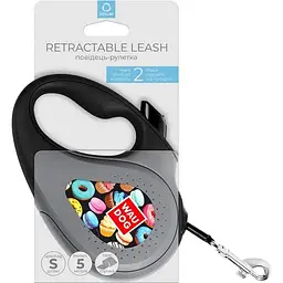 Повідець-рулетка для собак Waudog R-leash Пончики, світловідбиваючий, S, до 15 кг, 5 м, чорний - мініатюра 3