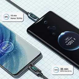 Кабель ESSAGER Enjoy LED Digital Display USB Charging Cable 7 A USB A to Type C 1 м Black (EXCT-XA01-P) - мініатюра 3