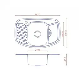 Мийка кухонна Kraft 7851 E Satin 2 крила 767х507х180x0,8 мм Нержавіюча сталь 30412 - мініатюра 2