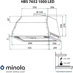 Витяжка Minola HBS 7652 BL 1000 LED - мініатюра 10