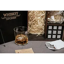 Подарунковий набір Whiskey Stones камені для віскі у дерев'яному пеналі №7 + 2 склянки Bormioli Rocco Cassiopea + щипці + мішечок - мініатюра 4