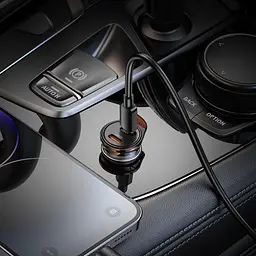 Автомобільний зарядний пристрій Hoco NZ16B 2 Type-C PD 45W metal grey + кабель Type-C to Lightning - мініатюра 2