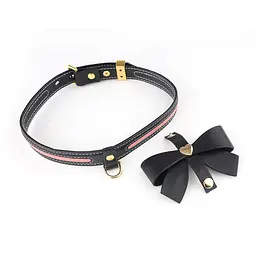Нашийник з повідцем LOCKINK SEVANDA Love Heart Butterfly Leather Collar Set, чорно-рожевий, з бантом - мініатюра 2